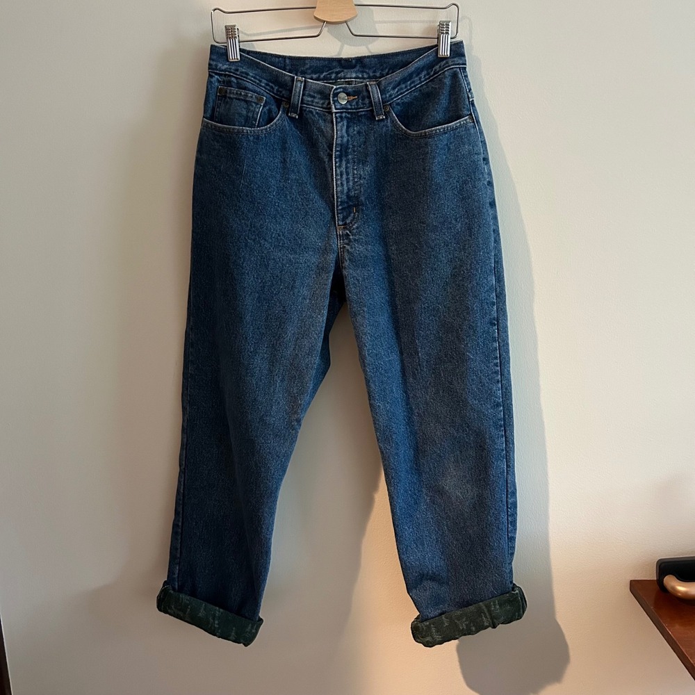 LL Bean Flannel Lined Jeans Blue 12R Double L Relaxed Fit High Rise 0BFG6